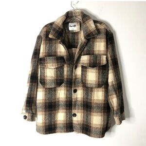 Miss Selfie Plaid Shacket Shirt Jacket button down thick heavy Brown Black SizeS